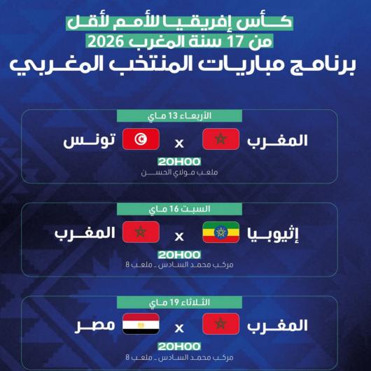 كأس إفريقيا للأمم لأقل من 17 سنة المغرب 2026.. البرنامج الكامل للمباريات  